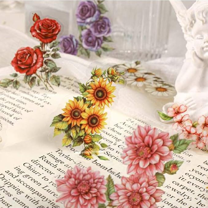 120pcs Flower Corner Series Sticker Pack, PET Flower Stickers for Scrapbooking Journaling Colorful Flowers Scrapbook Stickers Aesthetic Decor Scrapbook Kit Floral Sticker Set Junk Journal Supplies