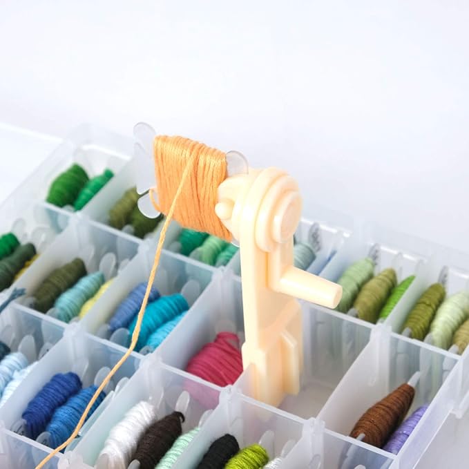 300 Pieces Plastic Floss Bobbins with Bobbin Winder for Cross Stitch Cotton Thread Craft DIY Sewing Storage, White