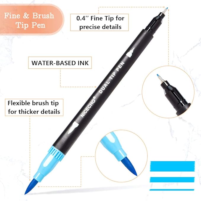 Nicecho 72 Colors Dual Tip Art Markers Pens for Adult Coloring Books, Brush and Fine Tip Coloring Marker for Drawing Journaling Note Taking Lettering