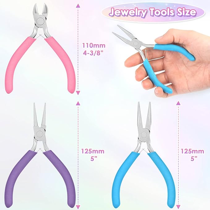 pliers for jewelry making, shynek jewelry pliers set includes needle nose pliers, round nose plier and wire cutters, jewelry making tools for jewelry repair, wire wrapping, beading and crafts