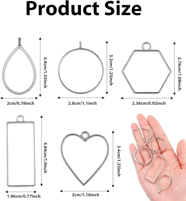Open Bezels, 60Pcs Alloy Bezels for Resin Jewelry Making, Open Back Bezel Pendants, Geometric Hollow Frame Pendant for Making Pendants, Bracelets, Resin Jewelry, DIY Crafts
