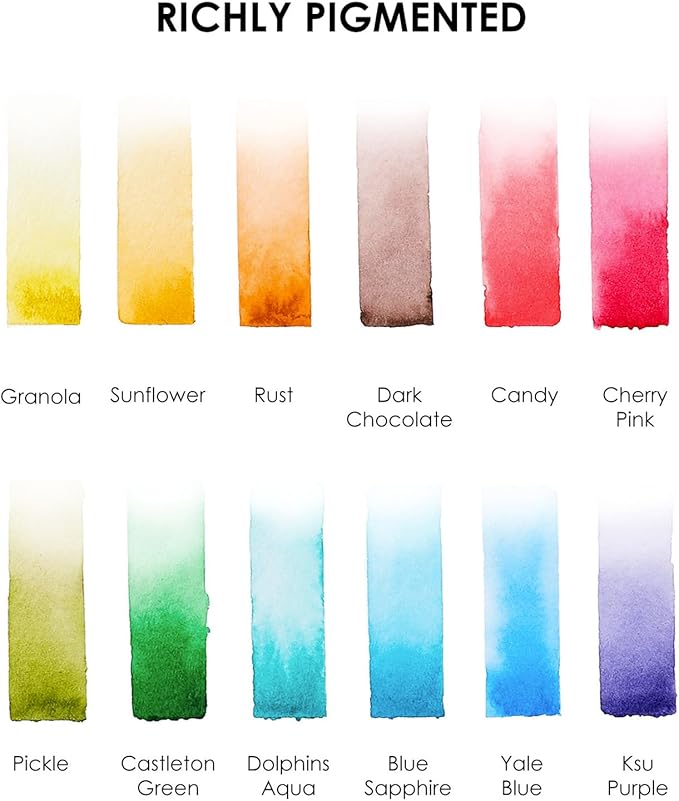 Grabie Pocket Watercolor Set of 12, Travel Watercolor Paint Set, Watercolor Paints, Art Supplies for Painting, Great Watercolor Set for Artists, Amateur Hobbyists and Painting (Landscape Colors)