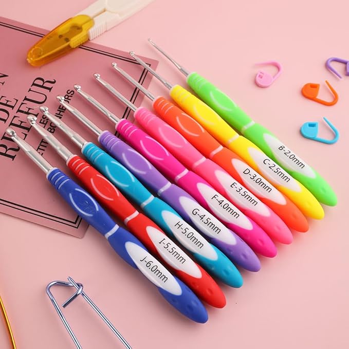 Dasonwin 60-Piece Ergonomic Crochet Hooks Set with Travel Case - Aluminum Crochet Needles Kit for Beginners & Experts, Arthritis-Friendly Design, Includes Stitch Markers & Accessories (Pink)
