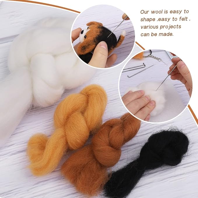 QMNNMA Needle Felting Starter Kit, Animals Needle Felting Set, DIY Wool Felt Materials Set with Felting Tool and Instruction for Craft Project and DIY Handmade