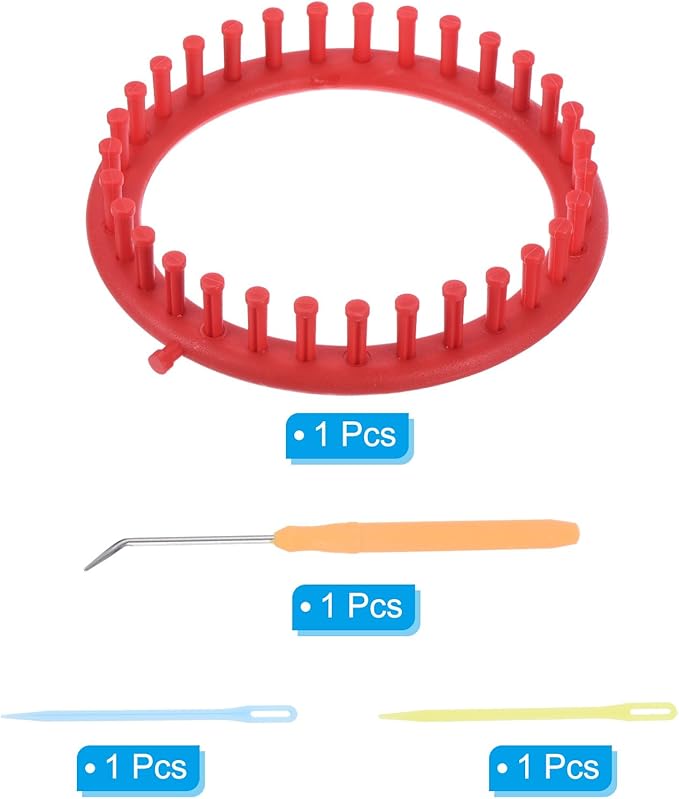 PATIKIL 31 Hooks Round Knitting Loom Machines Kit, 19cm OD Darning Weave Tool with Accessories for Scarf Sweater Shawl Blankets Mending Weaving Stitching, Red