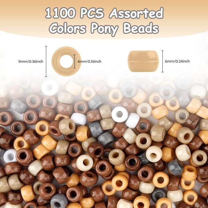 anpiwshjo pony beads bulk 1100 pcs, beads for jewelry making, beads for bracelets making, hair beads, bracelet beads, plastic beads for crafts, hair beads for braids for girls(brown color scheme)