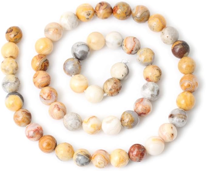 45PCS 8mm Natural Yellow Crazy Lace Agate Gemstone Round Loose Beads for Jewelry Making 1 Strand 15"