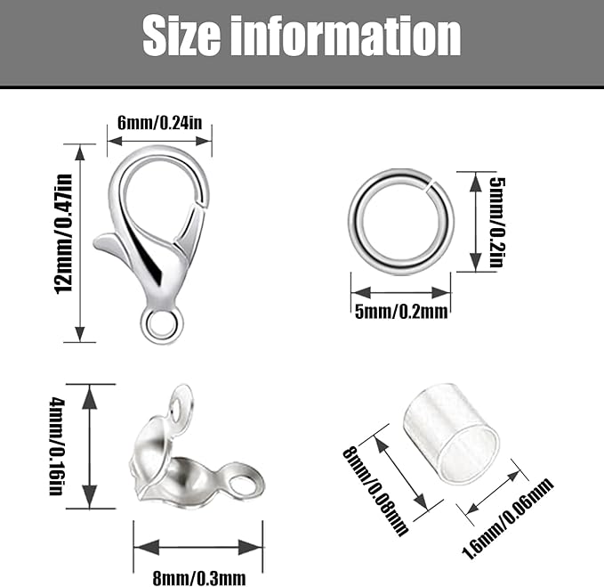 700pcs Jewelry Making Accessories Set with 100 Lobster Claw Clasp 200 Bead Tips Knot Covers 200 Crimp Tube Beads and 200 Open Jump Ring Connectors for DIY Jewelry Bracelets Necklaces（Silver）