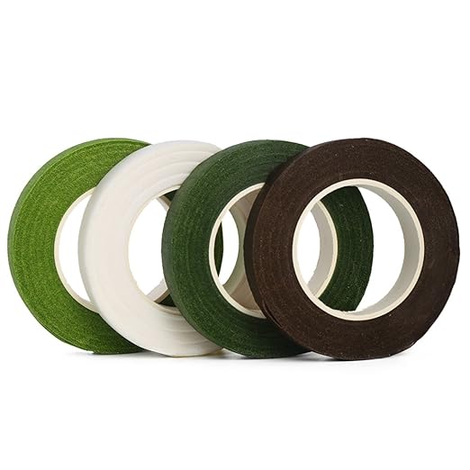 DECORA 4 Rolls 1/2" by 90' Floral Tape for Stem Wrap Dark Green Green Coffee White