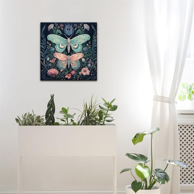 Natuyalo Framed Paint by Numbers on Canvas Butterflies in Jungle Acrylic Paint by Numbers Kits for Adults Beginner Animals Pictures Painting Kits Ideal Gift Home Wall Decor 12x12 Inch