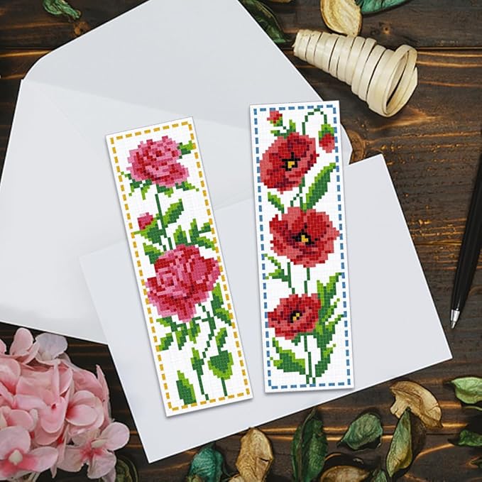 ACRNIGHEET 6PCS Cross Stitch Bookmark Kit for Beginner Flower Pattern Stamped Cross Stitch Kits for Adults Crossstitch Kits Adult Bookmarks with Instructions Hand Embroidery Craft Gift 8''x2.4'' 11CT