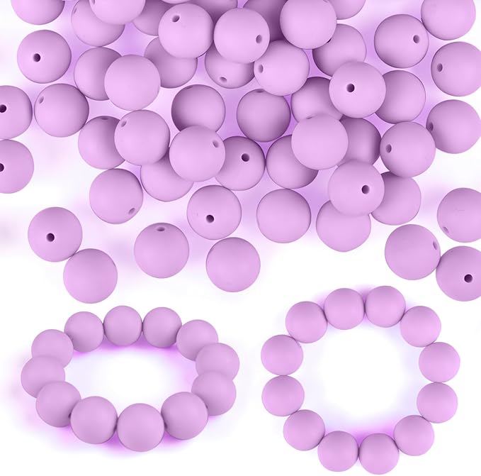 ASTARON 100 Pcs 15mm Silicone Beads for Keychain Making, Taro Purple Round Rubber Beads for Bracelets Beadable Pens Decorations Crafts Making Party Favours Supplies