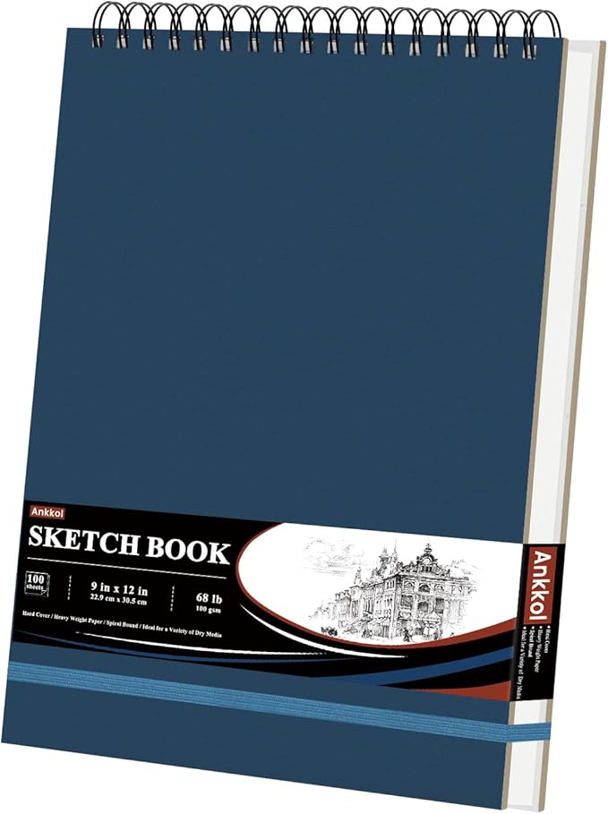 9" x 12" Sketch Book, Hardcover Sketchbook, Top Spiral Bound Sketch Pad, 100 Sheets (68lb/100gsm) Drawing Paper Pad, Art Supplies for Adults for Kids Drawing Notebook.