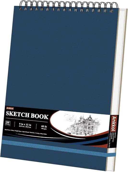9" x 12" Sketch Book, Hardcover Sketchbook, Top Spiral Bound Sketch Pad, 100 Sheets (68lb/100gsm) Drawing Paper Pad, Art Supplies for Adults for Kids Drawing Notebook.