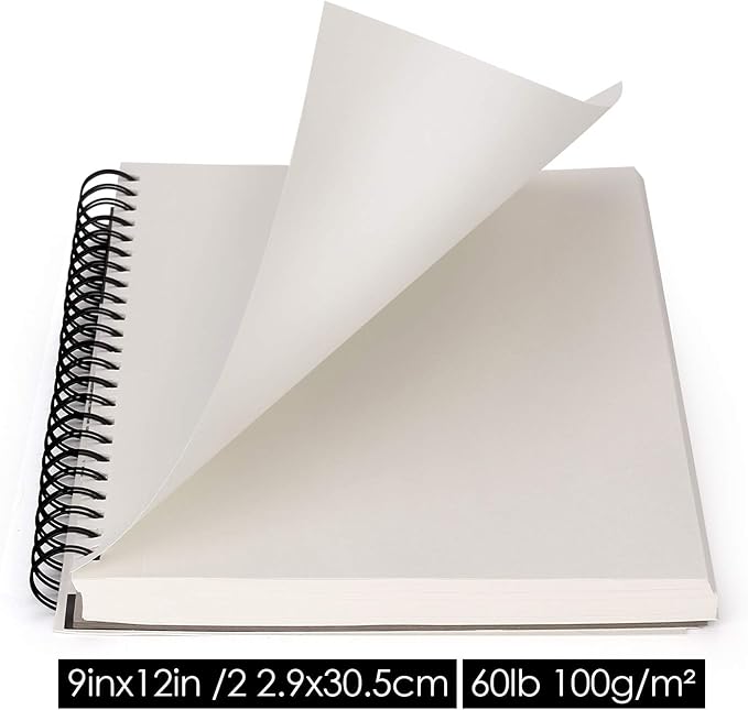AGPTEK Sketch Book, Art Sketch Book 9''X12, 2 Packs (68lb/100g), Spiral Bound with Easy-to-Remove Pages, Great for Artists, Writers & Illustrators