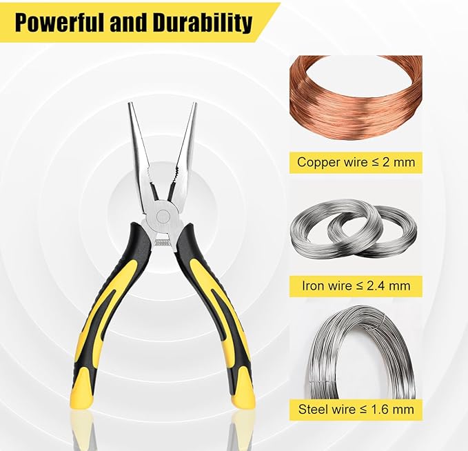zuzuan premium long needle nose pliers-6’’, paper clamp precision, high carbon steel, soft grip with wire cutter, long nose cutting pliers for home, fishing, jewelry, crafts,2pcs