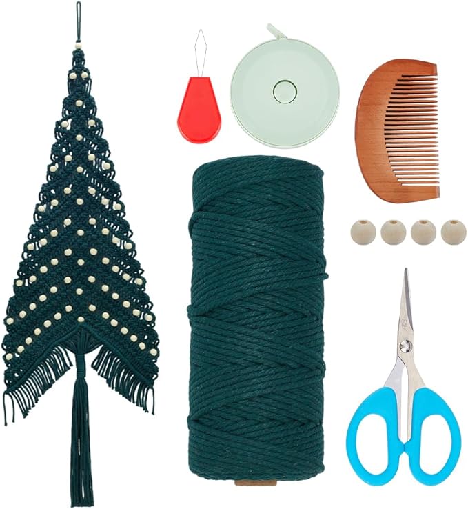 ACRNIGHEET DIY Large Macrame Christmas Tree Kit for Adults Beginners, Christmas Tree Macrame Wall Hanging Kit with Tassels Ornament, Craft Gitf Idea with Step by Step Tutorial Instruction Home Decor