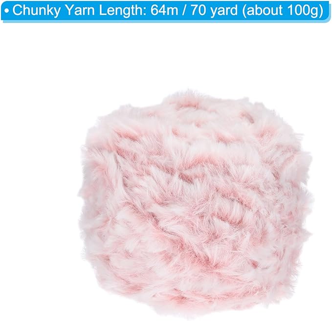 PATIKIL 70yds Faux Fur Yarn, Soft Chunky Polyester Plush Fur Eyelash for Crocheting Knit Blanket Rug Sweater Scarf Hat Bear Craft, Light Pink