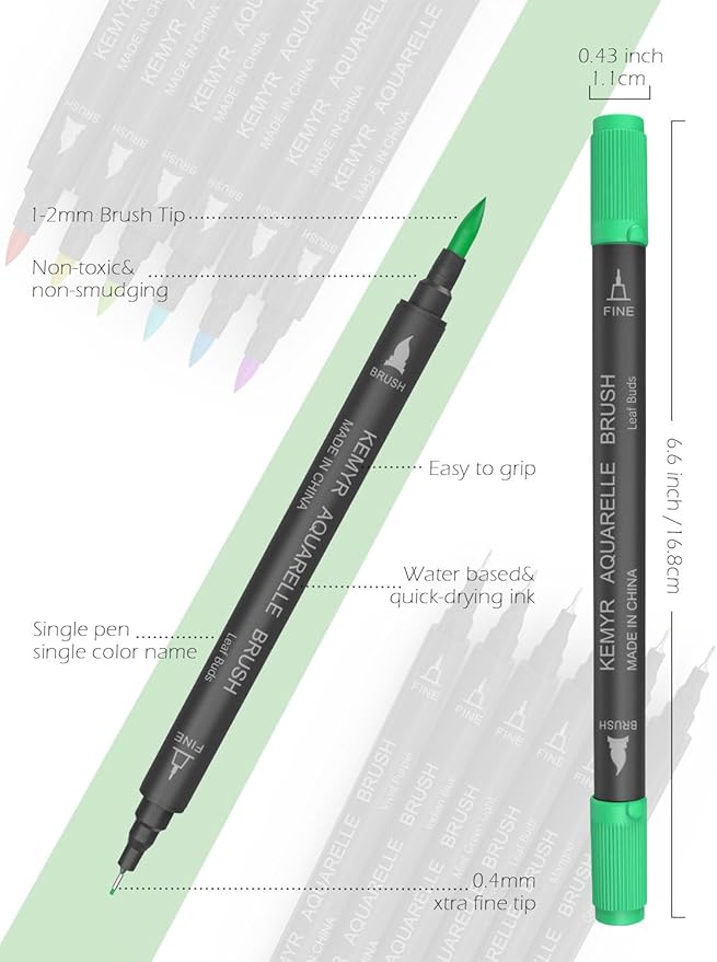 Markers for Adult Coloring Books: 120 Color Dual Tip Fine & Brush Pens Water-Based Coloring Marker for Adults Drawing Sketching Bullet Journal Writing Lettering No bleeding