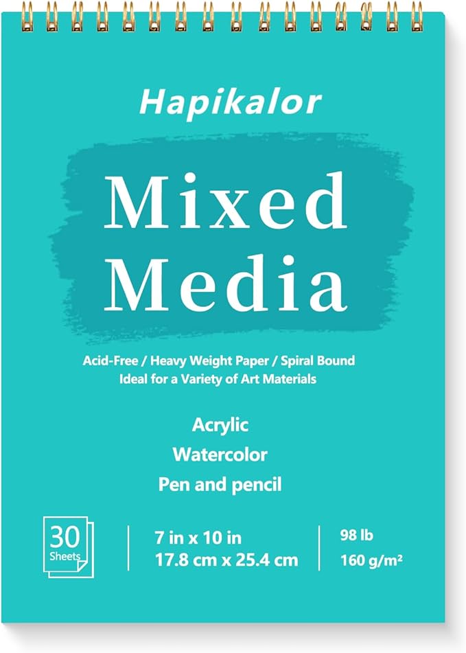 sketch book mixed media pad - 7" x 10" top spiral bound sketch pad, 30 sheets 98lb/160gsm acid-free drawing paper, art supplies sketchbook for drawing, sketching
