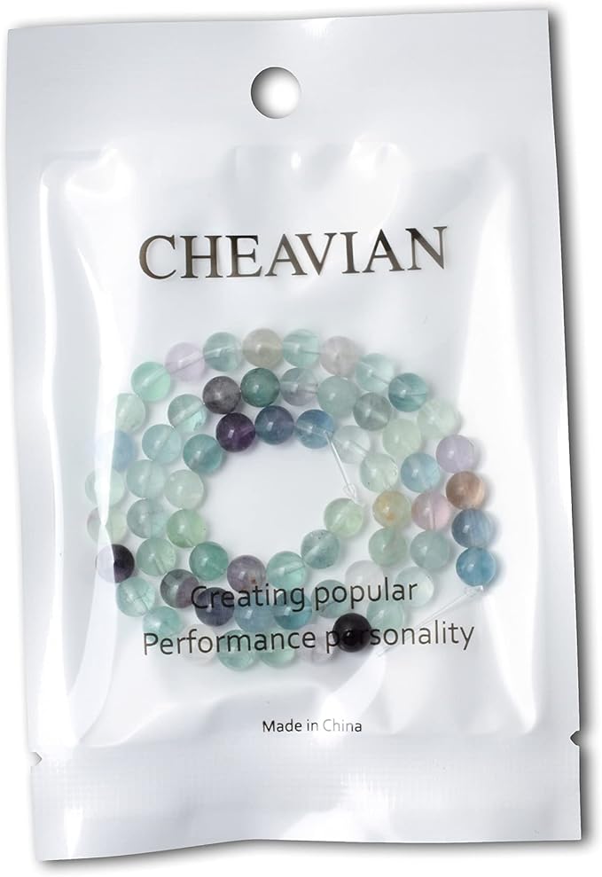 cheavian 60pcs 6mm natural colorful fluorite gemstone round loose beads for jewelry making diy findings 1 strand 15"