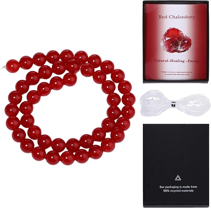 Song Xi 90pcs 4mm Natural Red Chalcedony Stone Beads for Jewelry Making, Gemstones Beads Bracelet for Necklace Earring Keychain, with Jewelry Box and Elastic for Christmas Wedding Birthday Gift