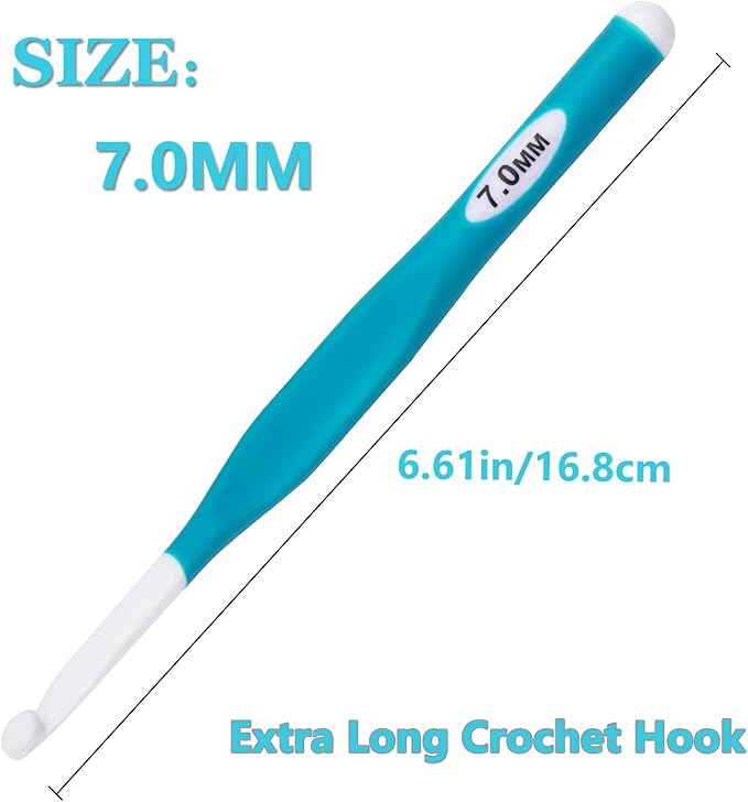 Hobekoee 7mm Crochet Hook,Extra Long Crochet Hooks with Soft Ergonomic Handle for Arthritic Hands,Multicolor Crochet Needles for Beginners and Experiencer