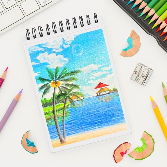8.3" x 5.8" Hardcover Sketchbook, Top Spiral Bound Art Journal Sketchbook, 60 Sheets 92LB/150 GSM Acid-Free Drawing Bright White Mixed Media Paper for Adults Beginners Artists.Red