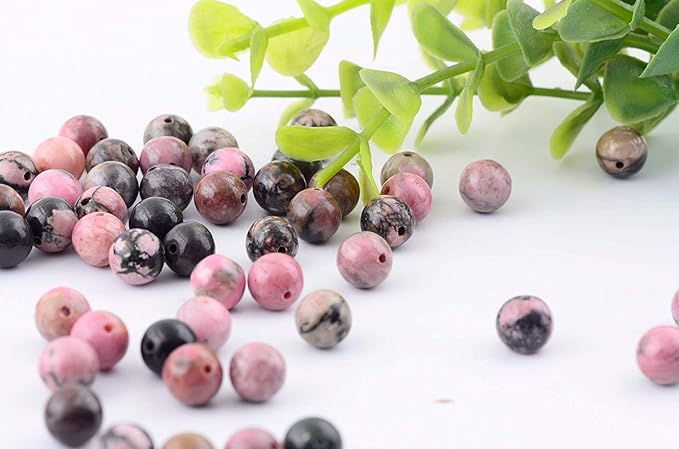 Natural Stone Beads 100pcs 6mm Black Stripe Rhodonite Round Real Stone Beading Loose Gemstone Hole 1mm DIY Charm Beads for Bracelet Necklace Earrings Jewelry Making (Black Stripe Rhodochrosite, 6mm)