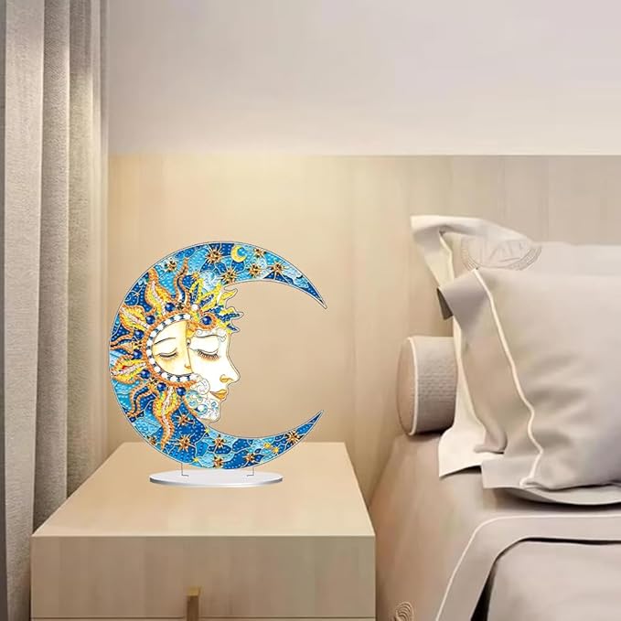 hyzsj DIY Diamond Desktop Ornament Moon,Crystal Diamond Art Painting Tabletop Ornaments Single Sided,Ornament for Adult Beginner Home Office Decor Crafts Gift