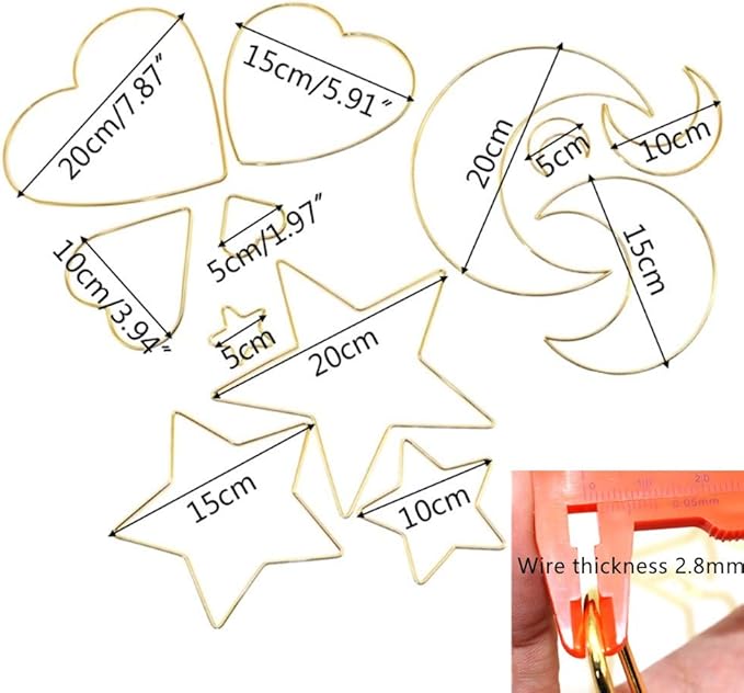 12 Pieces Assorted 4 Sizes Moon Star Heart Shaped Dream Catcher Rings Macrame Gold Metal Hoops for Floral Wreath Wall Hangings DIY Craft Supplies Home Decor (Moon)