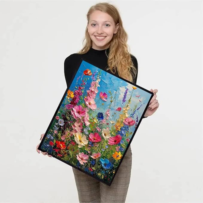 Wildflower Stamped Cross Stitch Kits for Adults - Flower Embroidery Kits for Beginners Adults,11 CT Patterns Dimensions Counted Cross Stitch Kits for Adults Arts Craft 12x16 inch