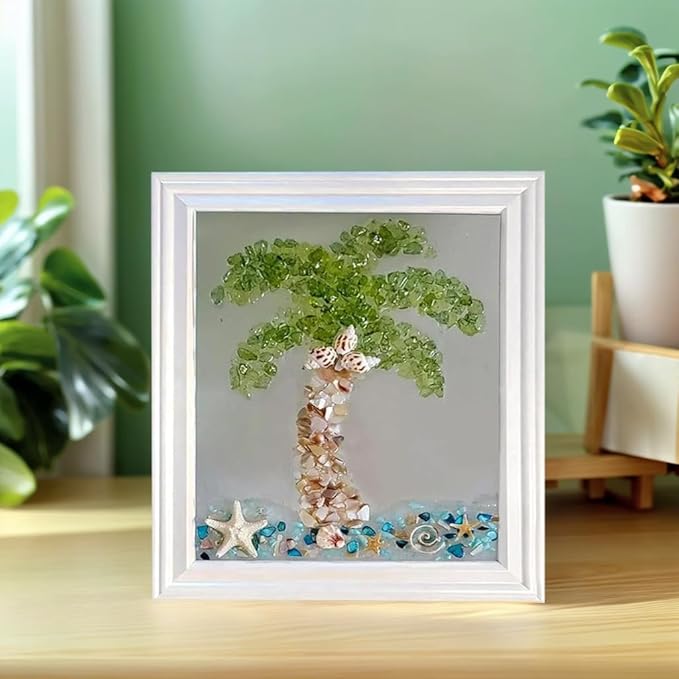 Sea Glass Art Kit, Mosaic Glass Photo Frame Set 9.5x7.5 Inch, Handcraft Style DIY Mosaic Craft Kits, DIY Resin Beach Art Kit for Home Decoration, Office, Bookshelf/Windowsill (Wave)