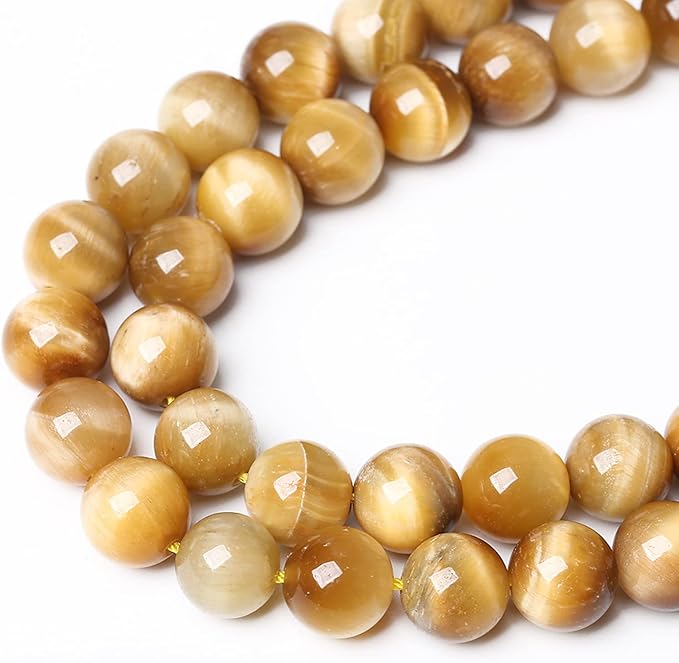 8mm 45pcs Natural Gemstone Gold Tiger Eye Beads Round Spacer Loose Beads for Jewelry Making DIY Bracelet Necklace 15" Inch