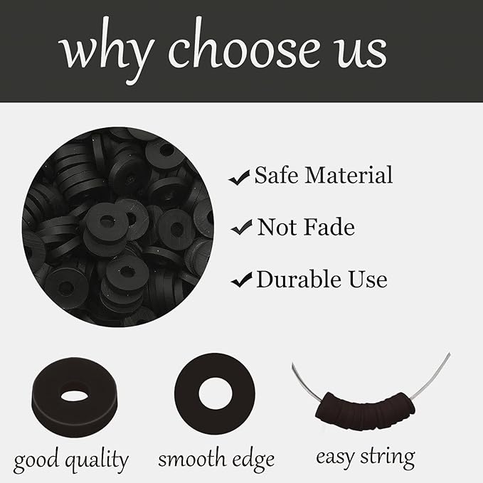 Black Clay Beads(6mm,4300 pcs) Clay Beads for Bracelet Making Kit, Flat Round Polymer Spacer Heishi Beads for Jewelry Necklace (Black)