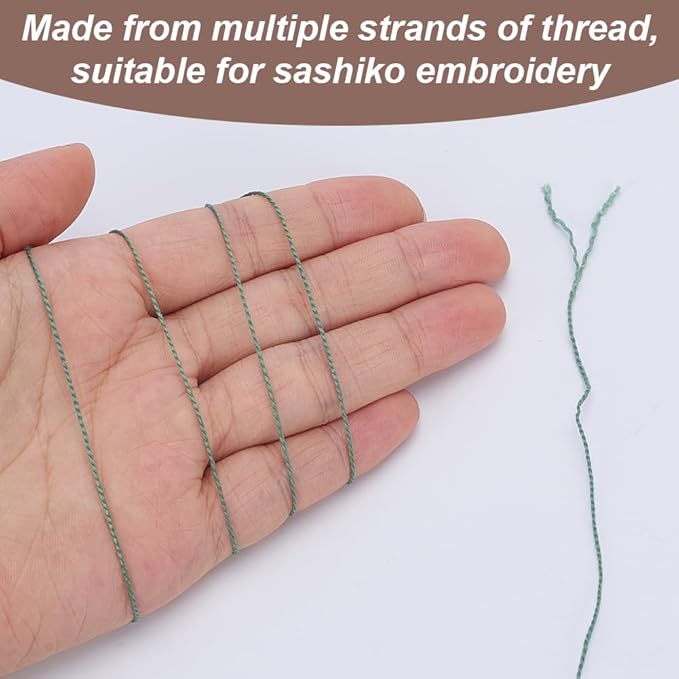FREEBLOSS 4 Pcs Sashiko Thread Sashiko Skein 100M * 4 Colors Pure Cotton Embroidery Thread Japanese Sewing Threads Quilting and Embroidery Kit Supplies, Green