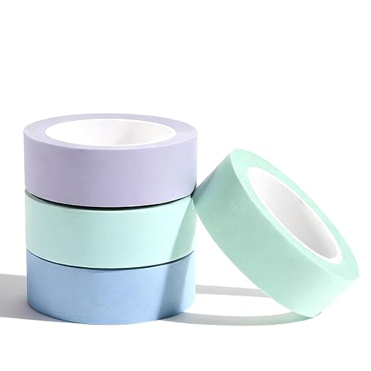 4 Roll Solid Color Washi Tape, 32 Ft X 0.59" Mint Green Powder Blue Purple and Blue Washi Tape Set Low Tack Tapes Masking Self-Adhesive Tapes for Packaging Journals Scrapbooks Diy Crafts Gifts