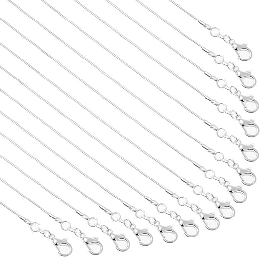paxcoo 30 pack necklace chain silver plated necklace snake chains bulk for jewelry making, 1.2 mm (18 inches)