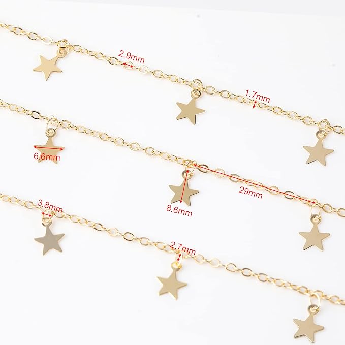 YOUBEIYEE 16.4 Feet Star Link Chain for Jewelry Making Women Necklace Chain Roll, Gold Plated Cable Chains Bulk with Jump Rings and Lobster Clasps