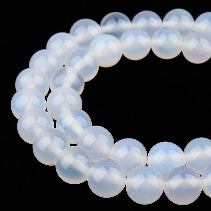 Natural Stone Beads for Jewelry Making - 6mm Gemstone Round Beads for Bracelets(59-62pcs, White Agate)