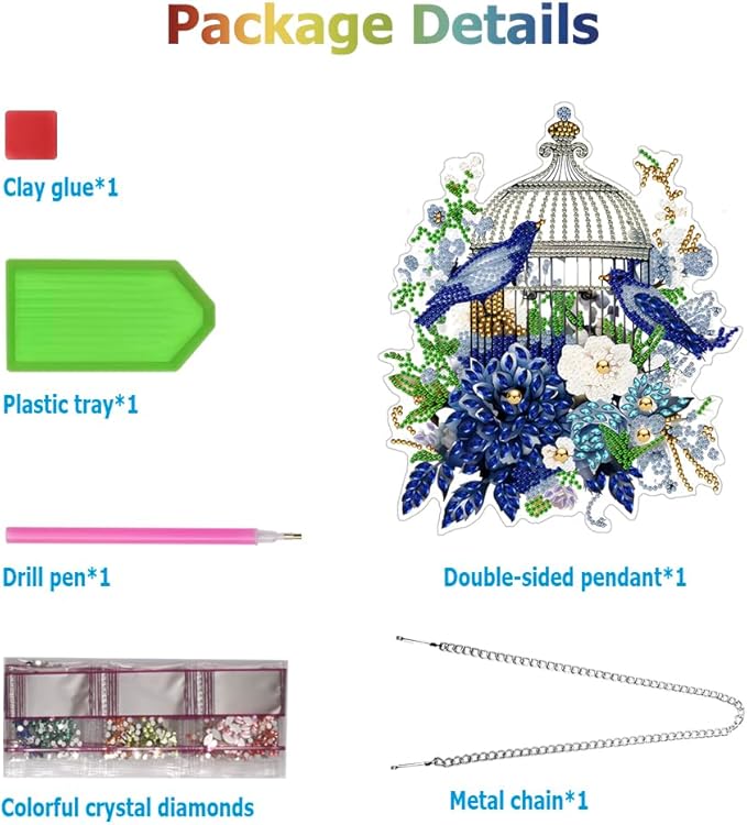Koikify Diamond Art Pendant Floral Birdcage Diamond Painting Hanging Ornament with Double-Sided Printed Pattern Design for Home Decor & Gifts
