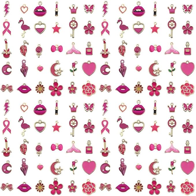 Youdiyla 60pcs Alloy enamel rose red series fixed set Pendant Jewelry Making DIY Keychain Earrings Pendant Various Design Charms for Jewelry Making Bracelets Necklace (HK554)