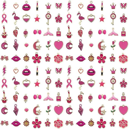 Youdiyla 60pcs Alloy enamel rose red series fixed set Pendant Jewelry Making DIY Keychain Earrings Pendant Various Design Charms for Jewelry Making Bracelets Necklace (HK554)