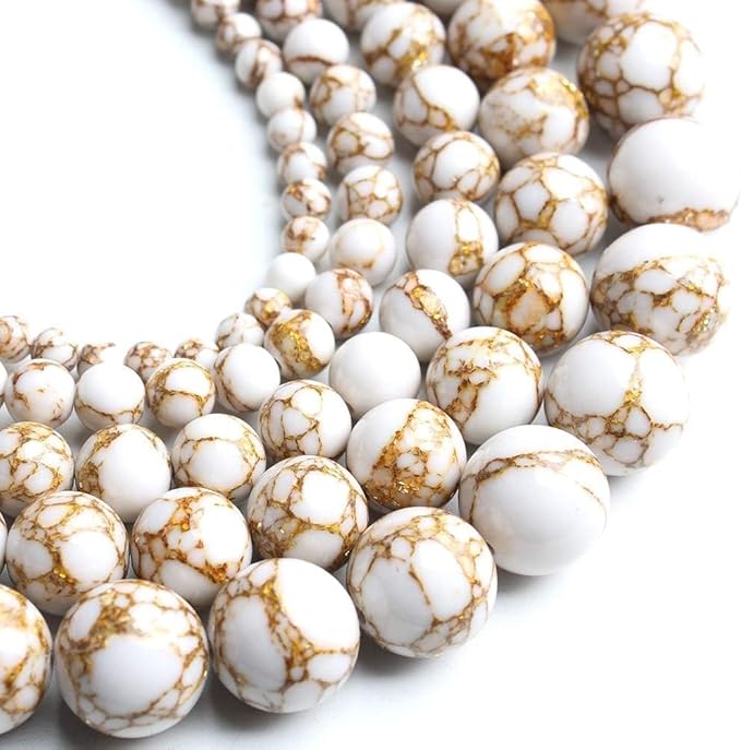 Stone Beads, 45pcs White Howlite, 8mm Round Loose Beads for Jewelry Making, Bracelets, with Bag, String & Card
