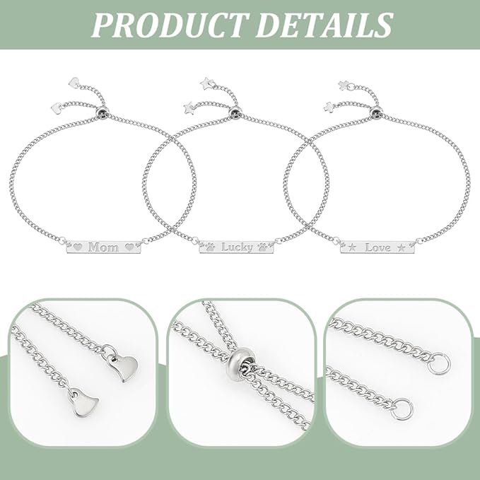 UNICRAFTALE DIY 304 Stainless Steel Rectangle Link Bracelet Making Kits Metal Engravable Bracelets Blank Tags Links Connectors 25cm Slider Bracelet 3.5mm Open Jump Rings for Bracelets Jewelry Making