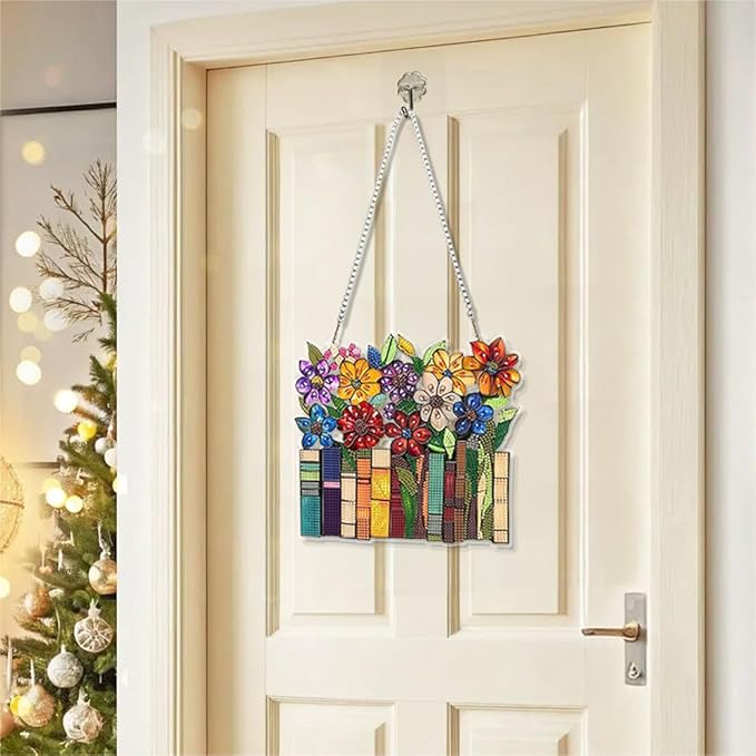 JBTM24 9.8x8.7 inch Hanging Diamond Art Pendant Kits, Double Sided Diamond Painting Hanging Sign with Chain, Special Shaped Crystal Art Ornament (Books)