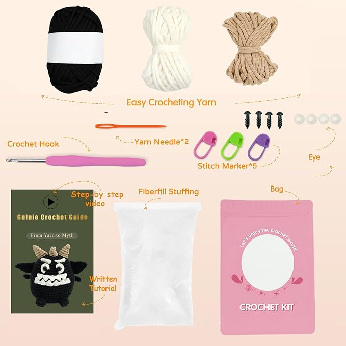 WINDSIUUU Monster Crochet Kit for Beginners Adults Gift Set to Make Gulpie- Easy DIY Starter Set Crochet Animal Knitting Kit, Easy to Learn Craft Monster Gift for Girls Boys with Instructions & Video