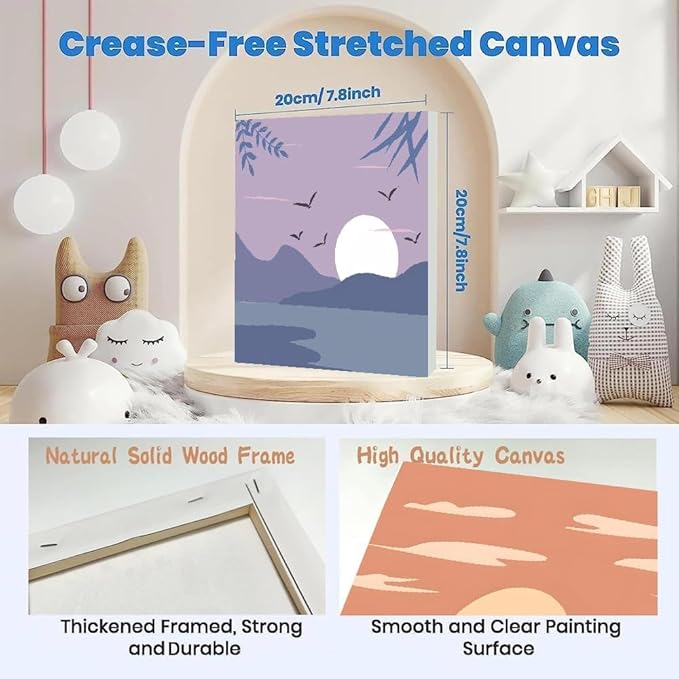 Fotasmua 4 Pack Framed Paint by Number Kits for kids Sunset, DIY Landscape Paint by Numbers Kits for Adults on Canvas, Easy Acrylic Oil Painting for Kids & Adults Beginners for Wall Decor (8 x 8 Inch)