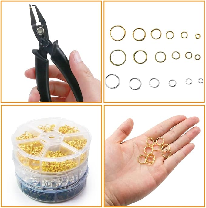 FSWCCK Split Jump Rings for Jewelry Making, 2070 Pcs Assorted Double Split Jump Ring Pliers, Mini Metal Ring Pliers Connectors 4mm to 12mm and DIY Crafts,Silver,Gold and Bronze