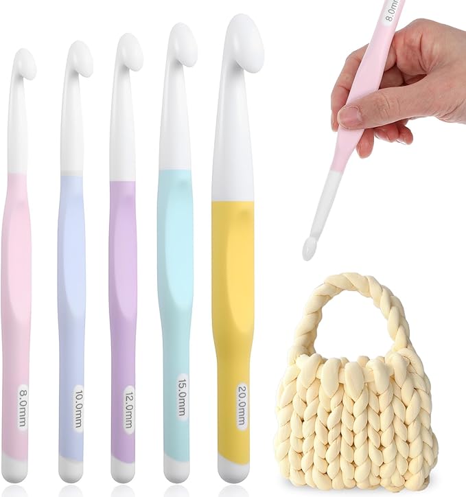 Ouligay 5PCS Large Crochet Hooks Set 8mm 10mm 12mm 15mm 20mm Ergonomic Crochet Hooks Long Crochet Needles for Chunky Yarn Knitting Blankets Shawl Carpet Scarves Multicolor